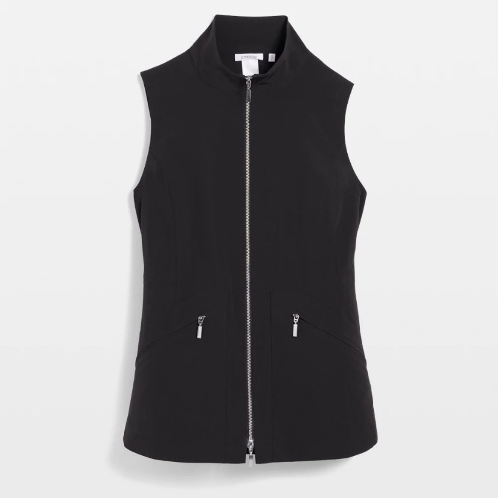 NWT Chico’s black Zenergy performance zip front Travel Vest Sz Chico’s 0/Small